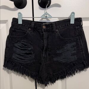 Black Distressed Denim Shorts